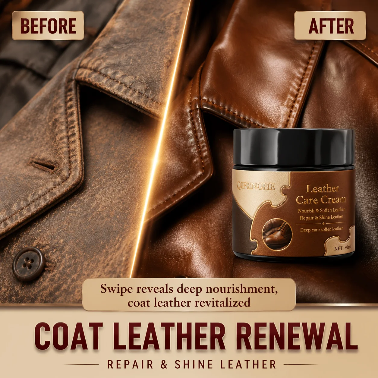 Leather Care Cream, Deeply Nourish, Soften & Restore Shine to Leather Jackets, Furniture & Accessories