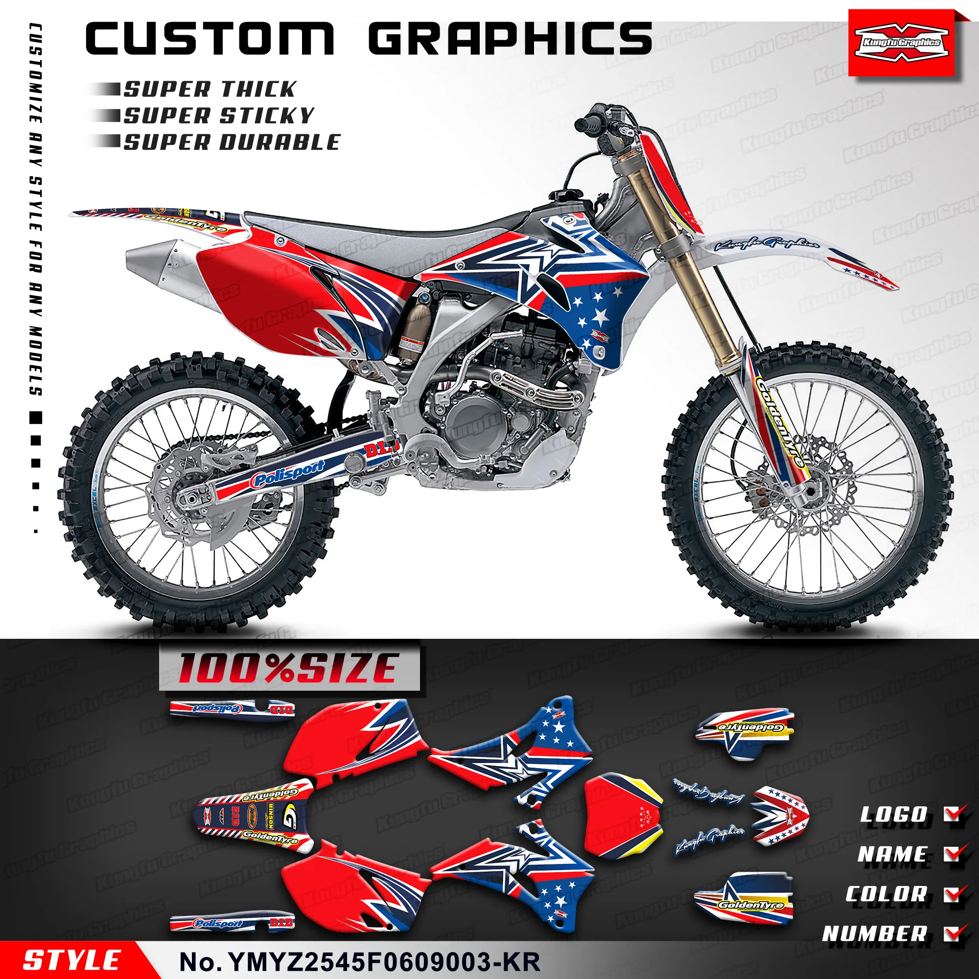 KUNGFU GRAPHICS Dirt Bike Stickers Motocross Decals Kit Wraps for Yamaha YZ250F YZ450F 2006 2007 2008 2009 YMYZ2545F0609003-KR