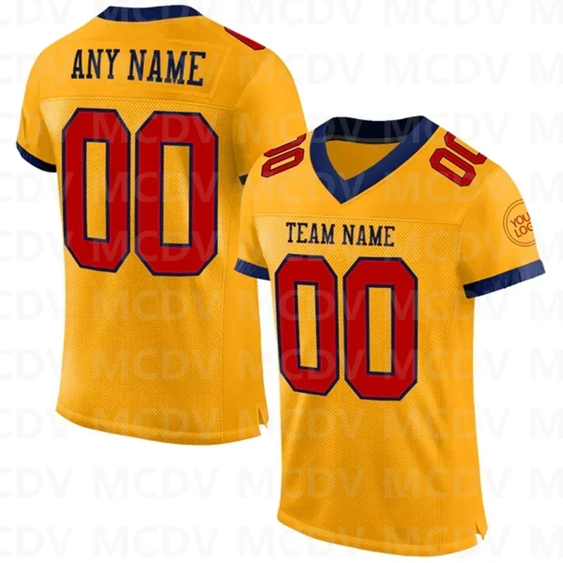 Custom Gold Red-Navy Football Jersey  Short Sleeves Athletic Tee Shirts Unisex Top streetwear