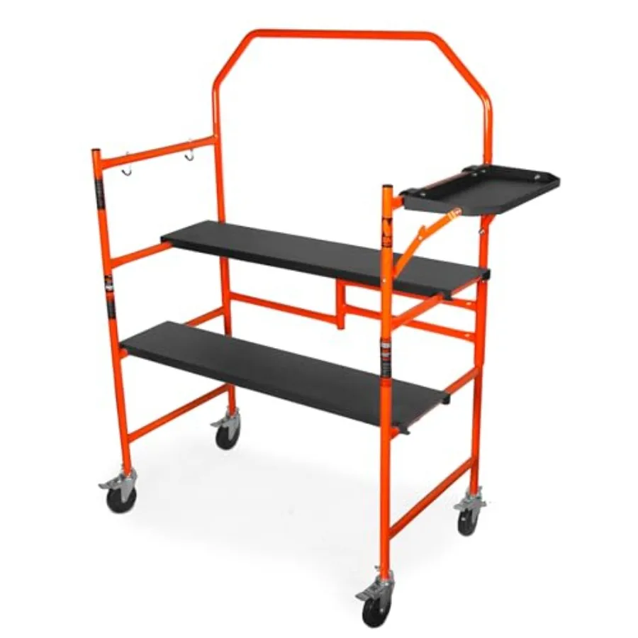 

【Spot goods】Wen 4-Foot Portable Rolling Scaffolding 500-Pound-Capacity with Foldable Design Safety Rail and Tool Shelf 31107