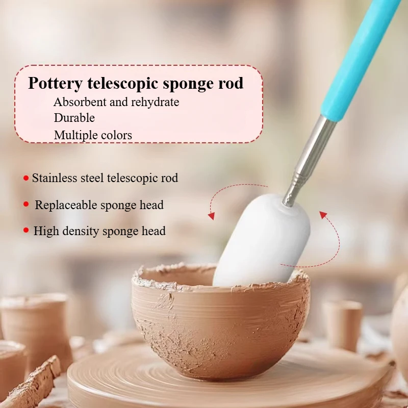 Pottery Tool Retractable Design Sponge Rods with Strong Water Absorption and Wear Resistance for Wet Polishing Ceramic Embryos