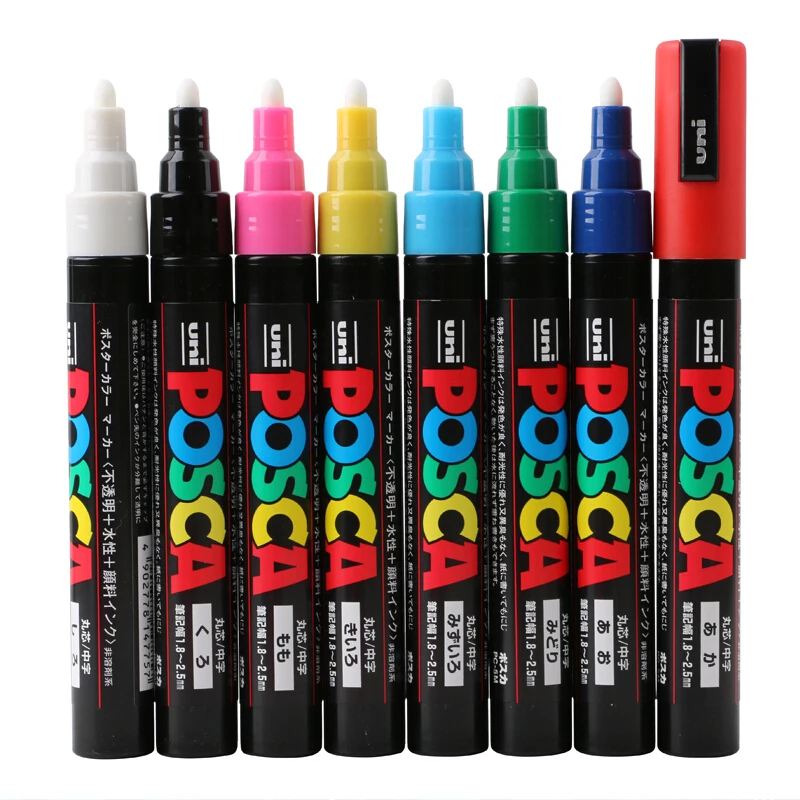 Uni poscas marker ,PC-5M Acrylic rotulador permanente POP Poster Graffiti Drawing Pens 1.8-2.5mm Painting Brush Art Supplies