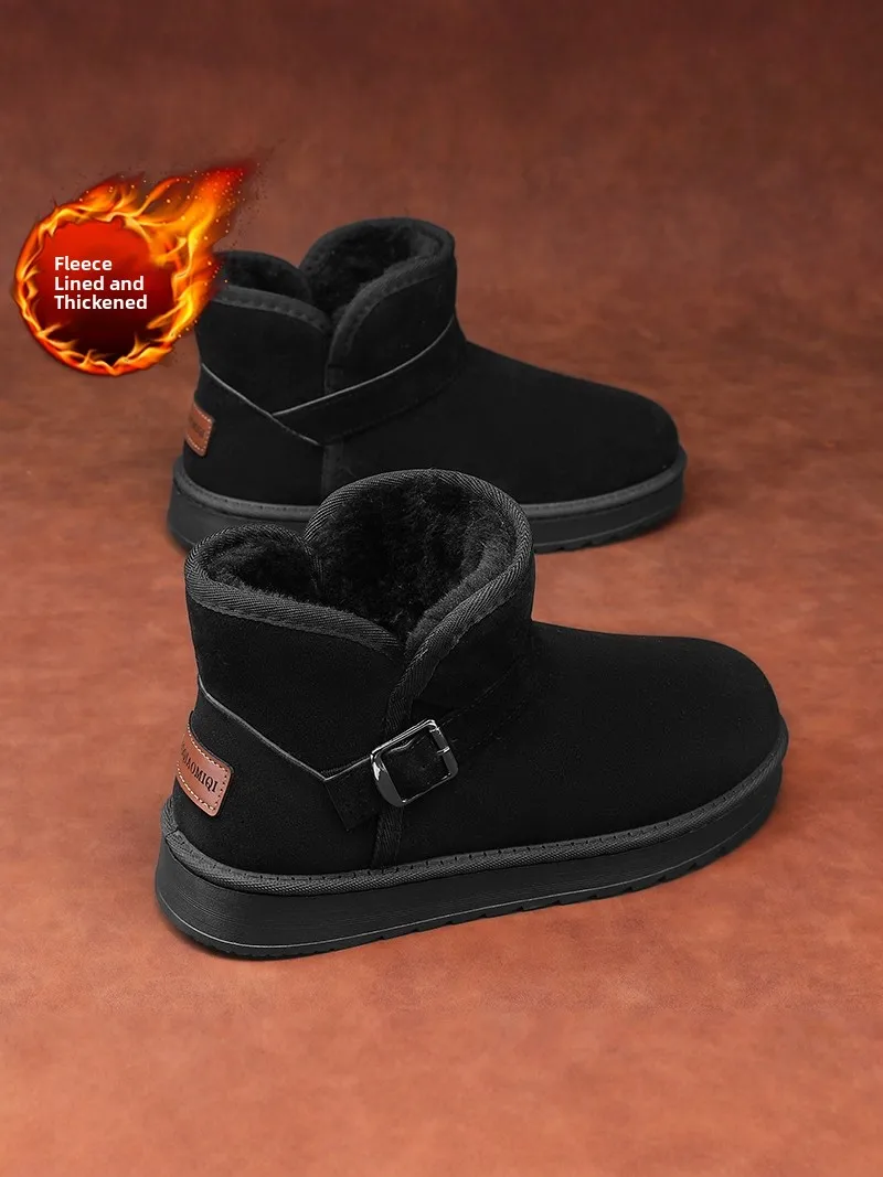 Men's Winter Thickened Fleece Lined Snow Boots Outdoor Anti-slip Bread Shoe Couples Casual Mid-Cut Cotton Boots
