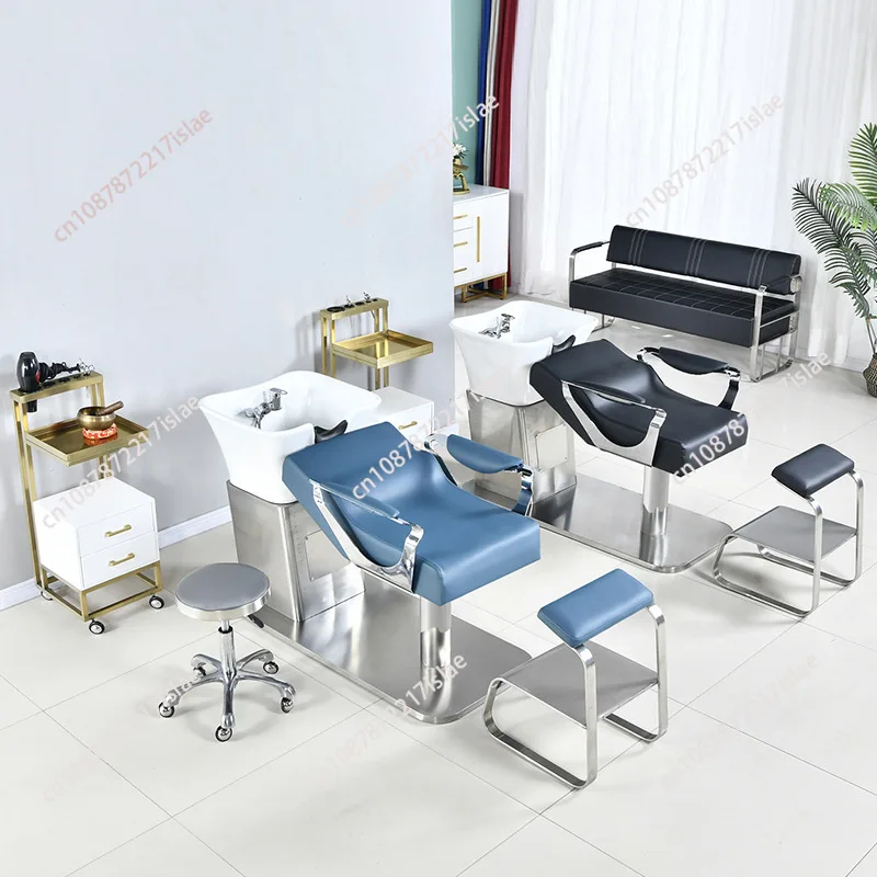 Shampoo bed barber shop special barber shop hair shampoo bed hair salon special stainless steel semi-reclining