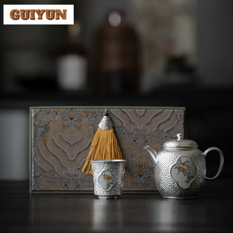 

Бутиковый позолоченный серебряный набор чайников Creative Persimmons Master Cup Set с подарочной коробкой Набор для древней чайной церемонии 1 горшок 1 чашка Чайная посуда