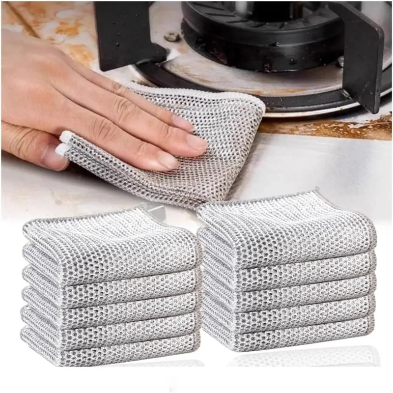 

10/5Pcs20x20cmSteel wire dishcloth cleaning metal rag grid non-stick oil silver wire rag kitchen dishwashing pot Cleaning gloves