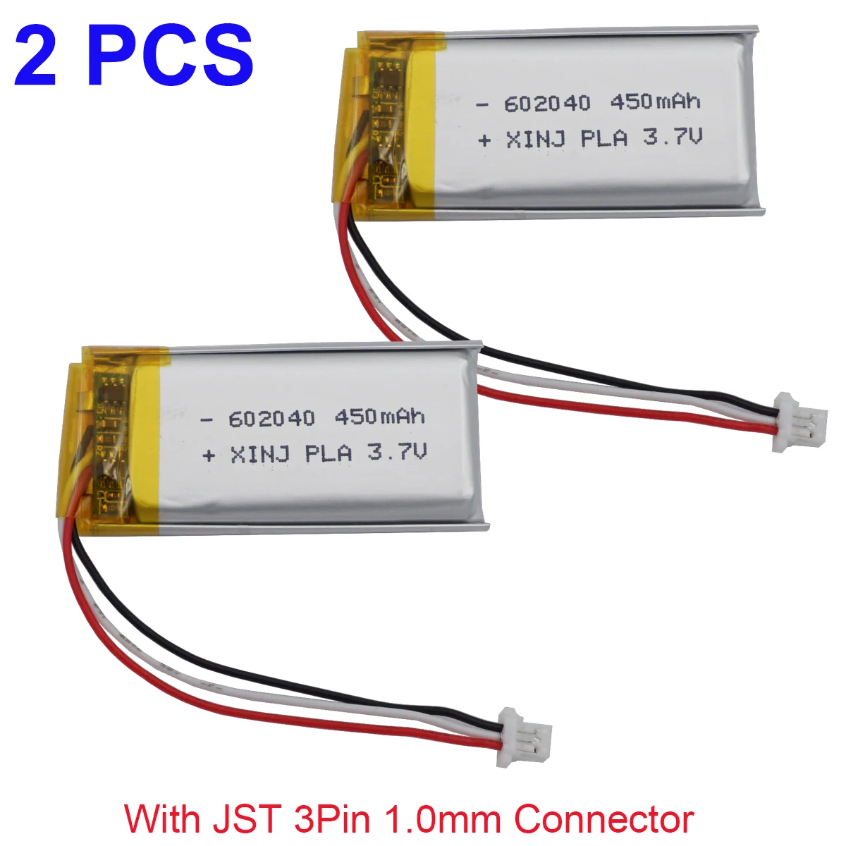 2pcs 3.7V 450mAh 1.66Wh 602040 Thermistor NTC 3 Wires JST 3Pin 1.0mm Plug Li-Polymer Rechargeable Li Battery For GPS Car Camera