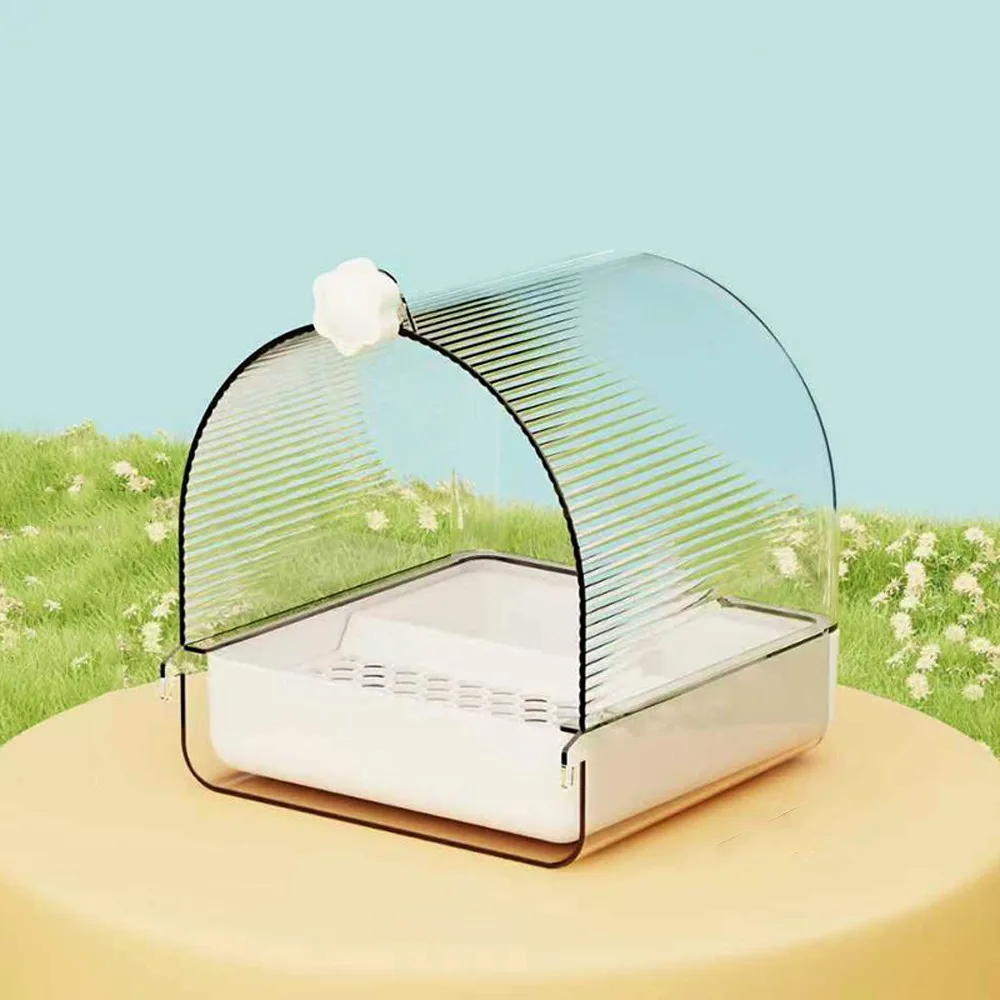 Transparent Bird Bath Cage Splash Proof Bottom Drawer Bird Birdbath Feeder Hanging Bath Screw Hooks Bird Bathing Pool