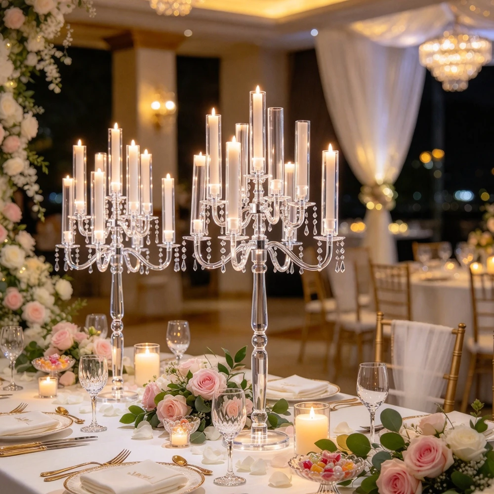 5-10pcs acrylic crystal Wedding Hall Chandelier Gold Silver Acrylic centerpieces Chandelier Ceiling Pendant candlestick Props De