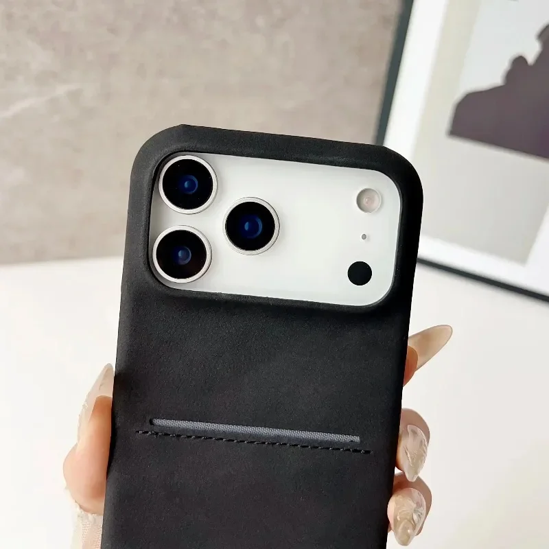 Casing Kulit PU Motif Anjing Lucu untuk iPhone 17 Pro Max Air 16 15 14 13 12 Plus, Slot Kartu, Klip, Anti Benturan, Hard Cover