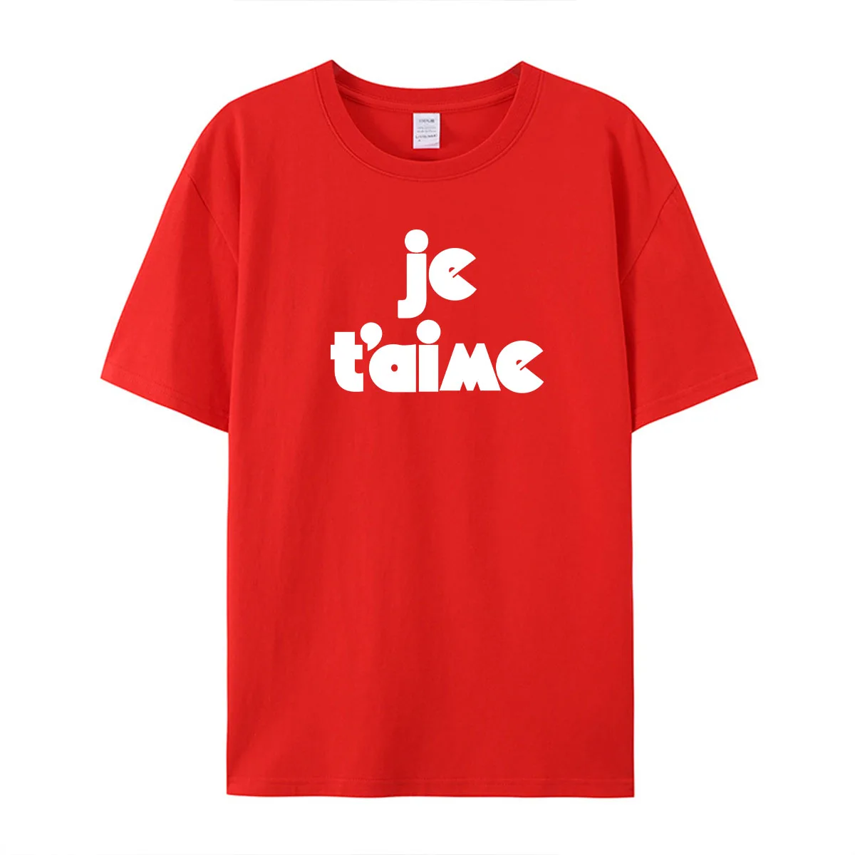 Je T\'aime French Letters Printing Female Chic Short Sleeve T Shirts Red Short Sleeve 100% Cotton Casual Tops Ins Fashion Tees