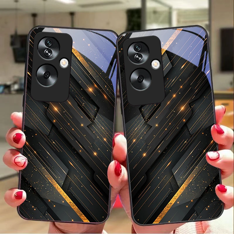 Meteor Golden Bead For Oppo A79 5G 58 78 74 60 4G Reno 11F Realme GT 6 11 Note 50 10 C55 X2 Tempered glass black phone case