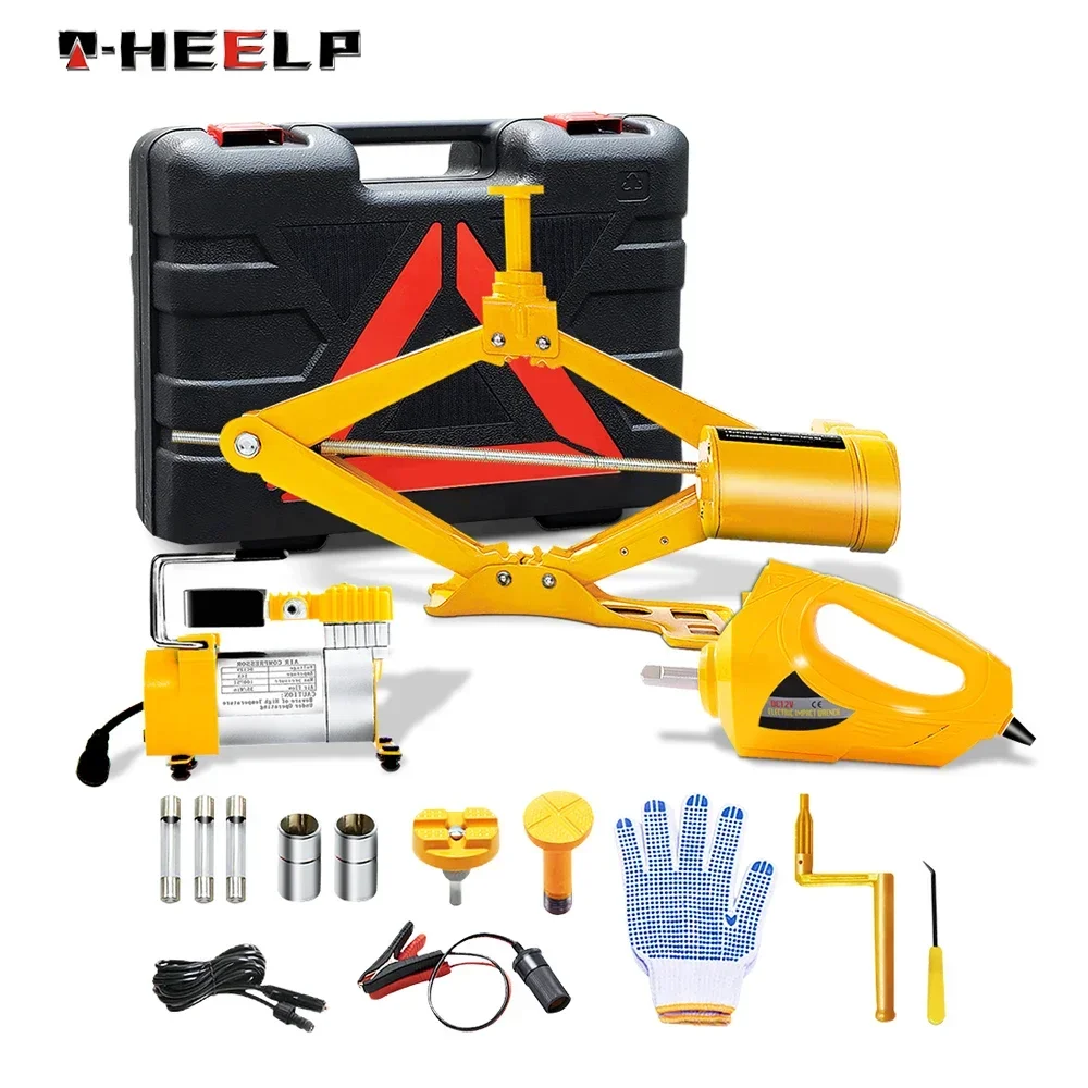 

E-HEELP Electric Car Jack 12V 3 in 1 3Ton Automotive Lifting Machine Set With Impact Wrench Air Pump Tire Repair Lift Tools