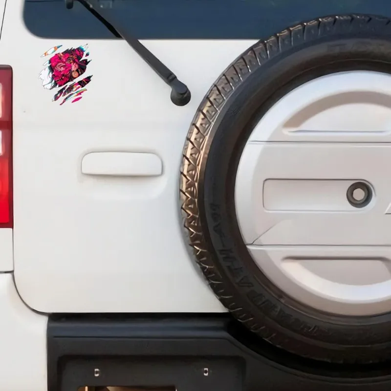 1 قطعة Cyberpunk خلل الفن ملصق الميكانيكية الجمجمة الإناث تصميم نابضة بالحياة الوردي النيون الزخرفية ملصق مائي لأجهزة الكمبيوتر المحمول سيارة دراجة نارية