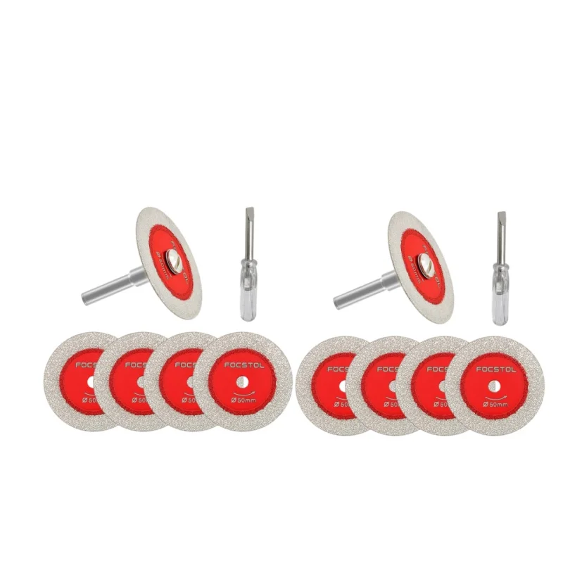FOCSTOL 10pcs Diamond Cutting Discs for Glass Jade Crystal Tile Marble Mini Saw Blades with round Shank Engraving Tool Set