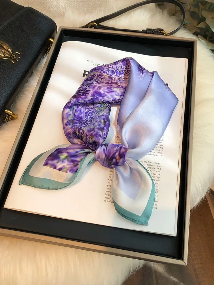 紫のシルクスカーフ-レディース-2026年新作-小さな正方形スカーフ-春秋-多用途-高級感-00-桑絹スカーフ