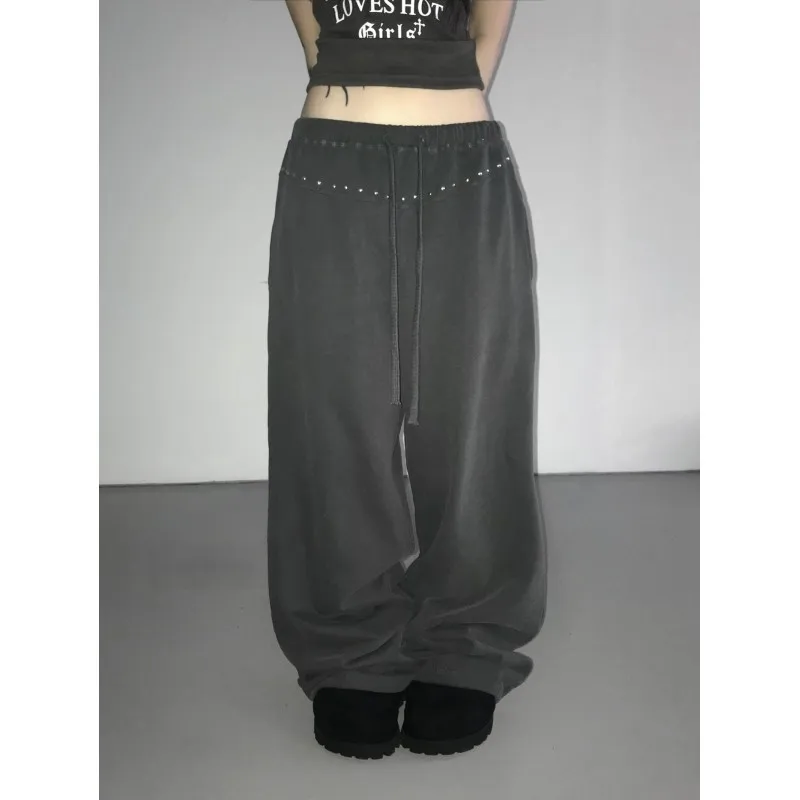 European and American new retro vintage curved knife female niche design, slim, wide leg, loose sickle, floor length pants
