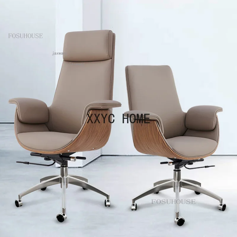 Leather Boss Staff Dormitory Office Chairs Luxury Homestay Furniture Back Computer   Study Lifting Swivel