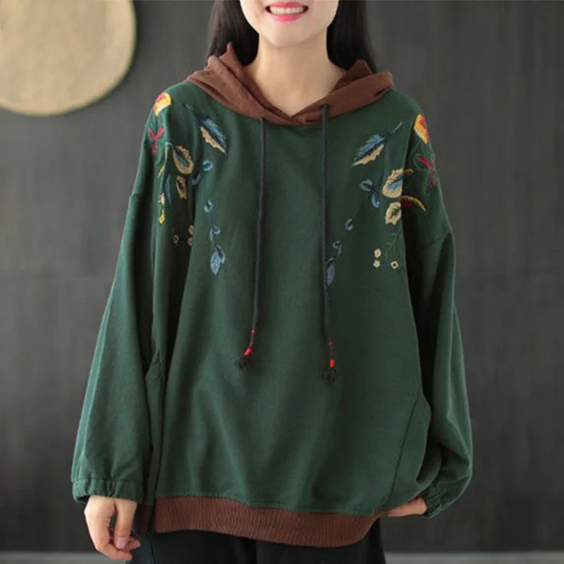 Fashion Hooded Pockets Folds Embroidery Hoodies Female Clothing 2023 Autumn New Casual Tops Loose Commute Sweatshirts