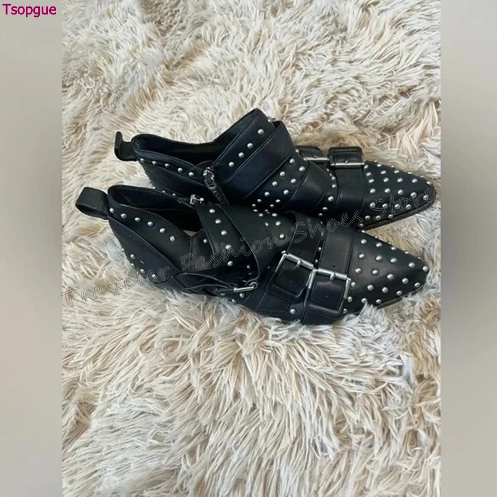 

Black Buckle Decor Rivet Decor Boots Side Zipper Chunky High Heels High Heel Shoes for Women Heels 2024 New Zapatos Para Mujere