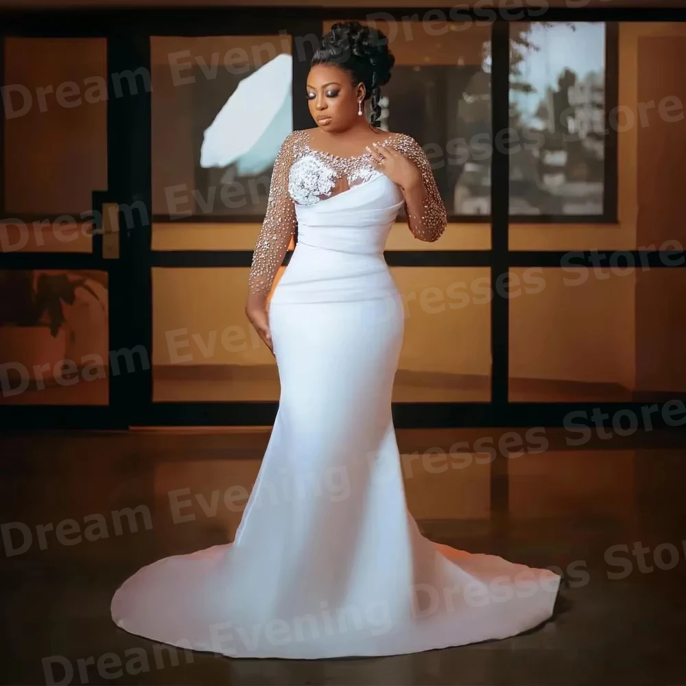 فساتين سهرة ساحرة حورية البحر للسيدات برقبة دائرية مطرزة حسب الطلب فساتين حفلات من Vestidos Para Mujer بأكمام طويلة رداء De Soirée #2