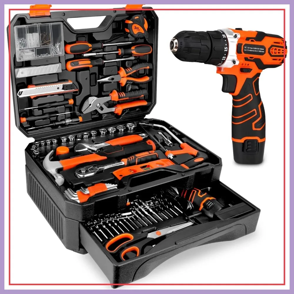 

255-Piece Tool Set with 12V Cordless Drill, Toolbox Storage Case, DIY Household Repair Kit