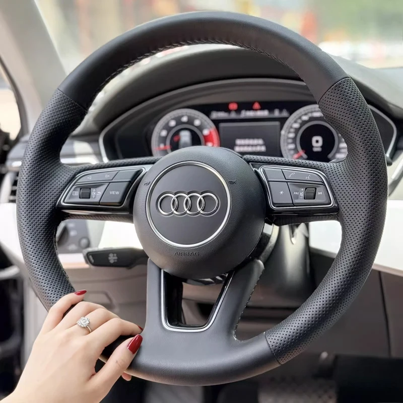 For Audi A3 A5 RS3 RS5 S3 S4 S5 2017-2019 hand stitched non-slip black genuine leather car steering wheel cover