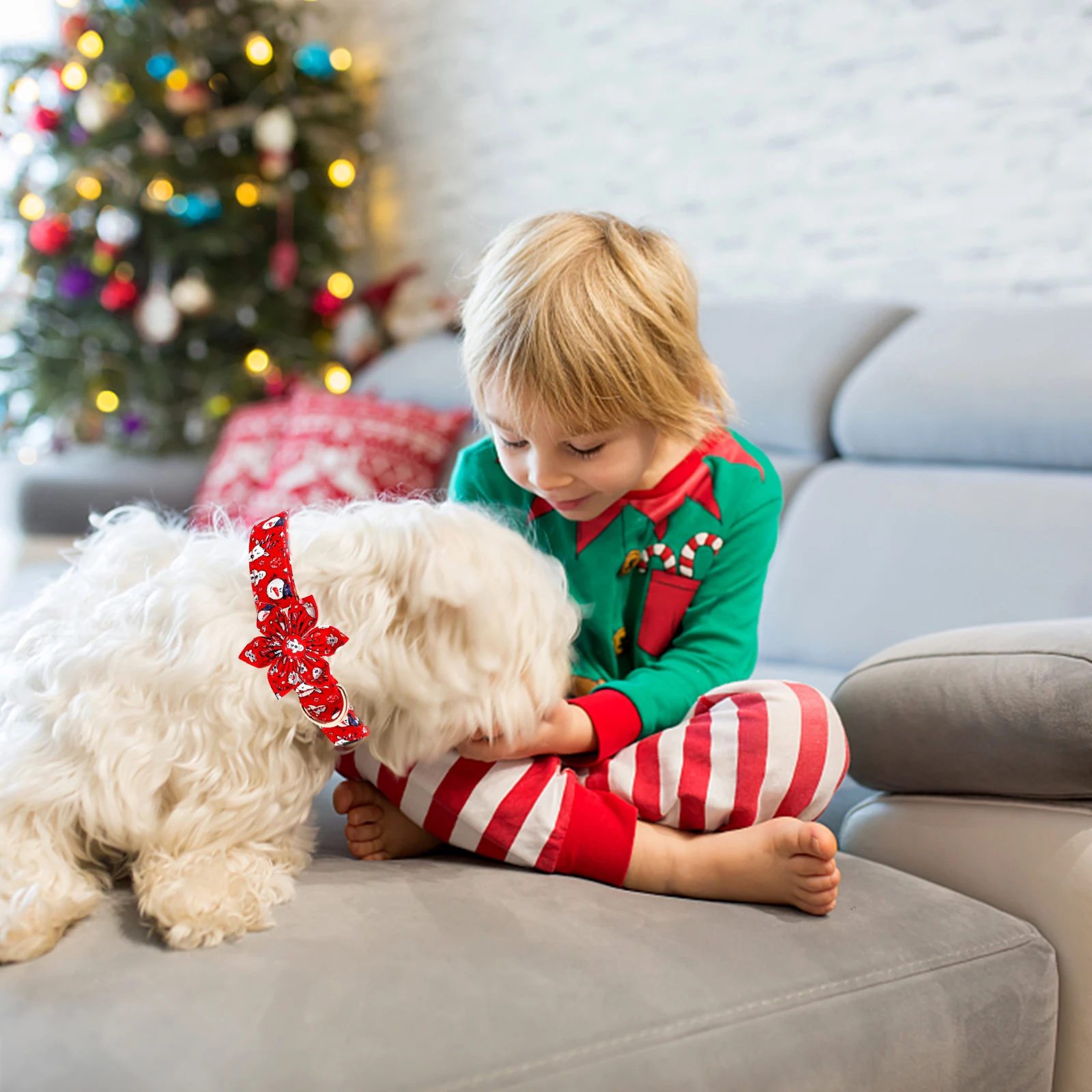 Christmas Dog Bow Collar Plaid Bow Dog Collar Girl or Boy Dog Bow Tie Collar Pet Gift Adjustable Dog Collar for Large Dog