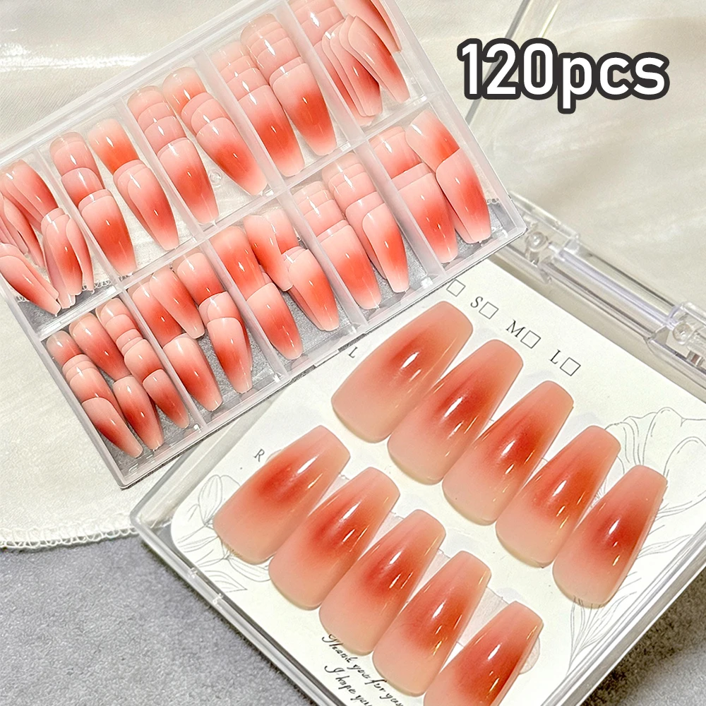 

120 шт. накладных ногтей цвета персикового румяна, градиентные, длинные, в форме балетки, накладные ногти с эффектом омбре, полное покрытие, накладные ногти для наращивания, многоразовые.