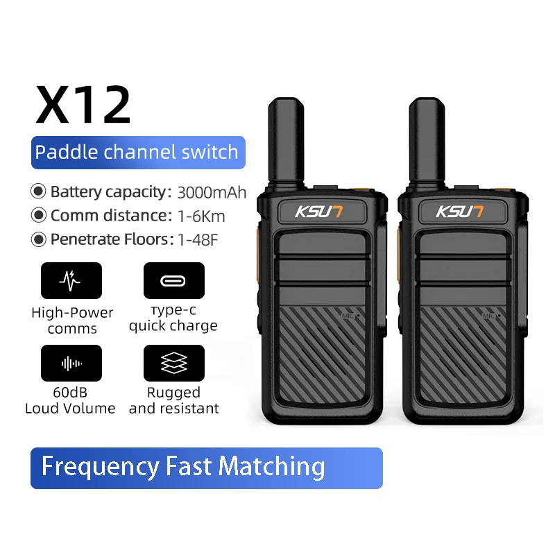 

KSUN X12 Handheld Talkie Walkie Set 5W FRS Two Way Radio UHF Type-C Frequency Copy PMR 446 Walkie Talkie for Outdoor