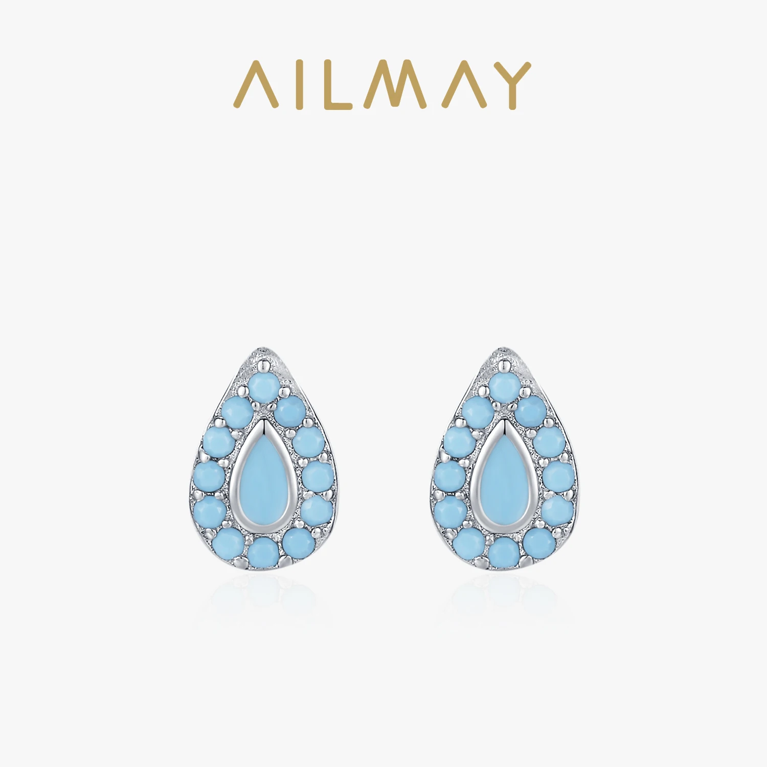 

Ailmay винтажные серьги-гвоздики из стерлингового серебра 925 пробы с бирюзовыми каплями воды для женщин, подарок на годовщину свадьбы