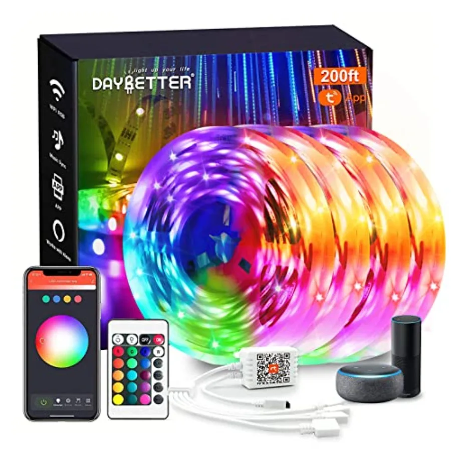 Smart WiFi Led Lights, Tuya App Controlled, Compatible with Alexa and Google Assistant, Timer Schedule, RGB Strip Color Changin