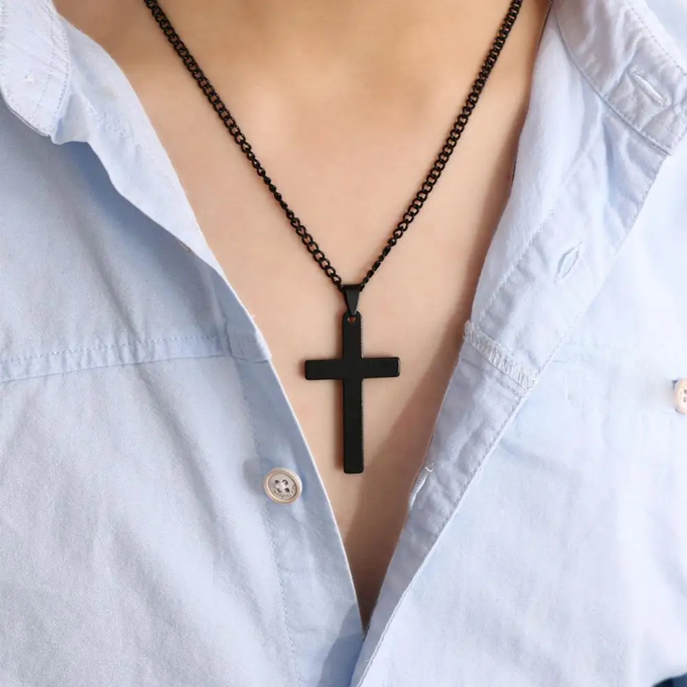 Fashion Necklace for Men Simple Cross Pendant Alloy Necklace Chain Jewelry Christmas Day Gift