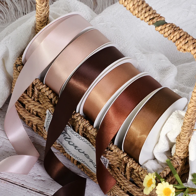 YAMA 25 28 32 38 mm 100yards/lot Double Face Satin Ribbon  Brown for Party Wedding Decoration Handmade Rose Flowers Gifts