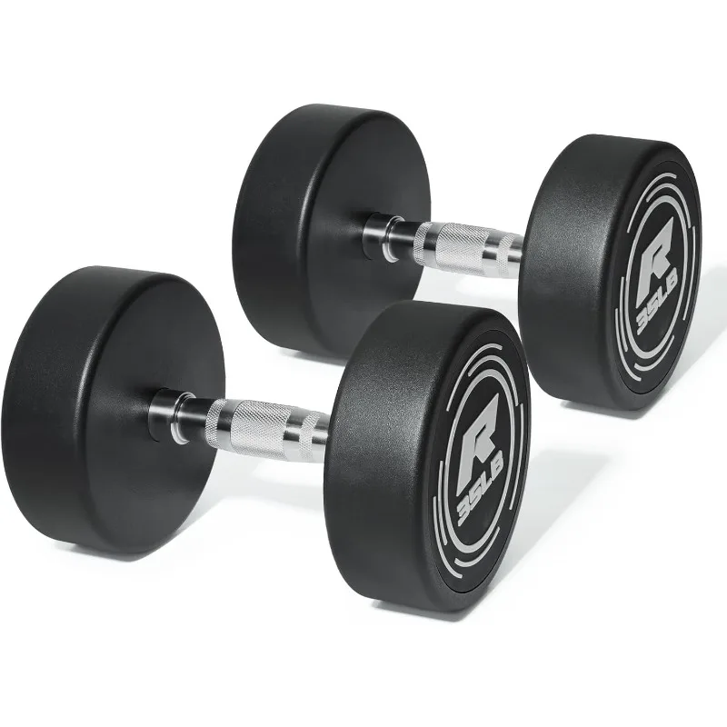 Juegos de mancuernas redondas con revestimiento de PVC RitFit de 5-250 LBS con mango moleteado y estante opcional, equipo de entrenamiento de fuerza para gimnasio en casa