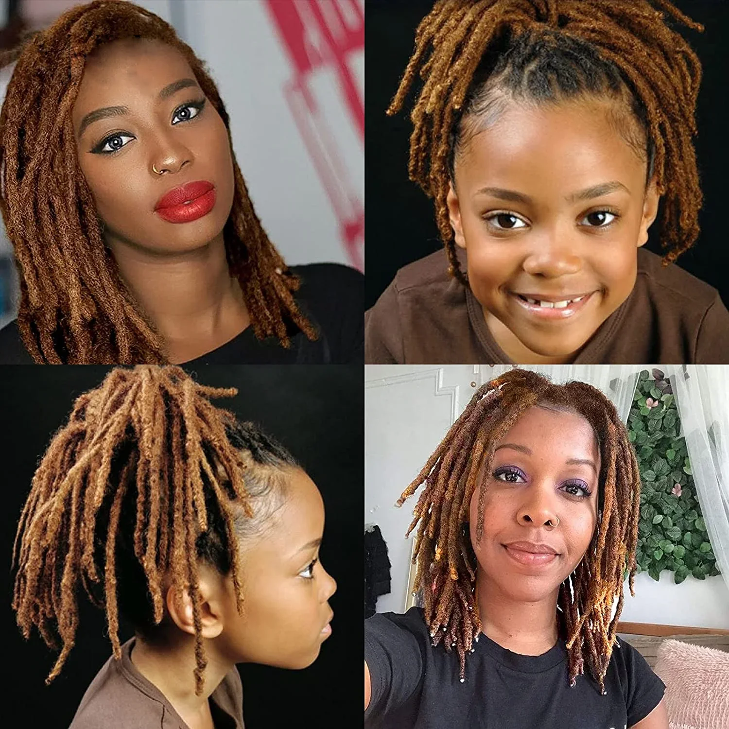 Extensiones de rastas, cabello humano trenzado, extensiones de cabello Dread Locs, trenzas de ganchillo marrones, rizado Afro mongol, 60 hebras