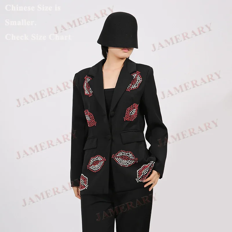 

Autumn Red Lips Blazers Women Coats Office Lady Formal Occasion High Quality Runway Brand Designer Jackets