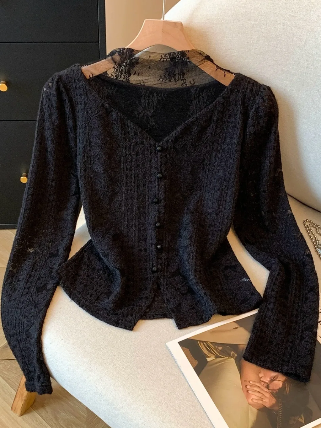 Fce Lined Me Lace ort Sve Women's Base irt Autumn Winter Inner Wear Slim Fit Korean Sle Commute Faion