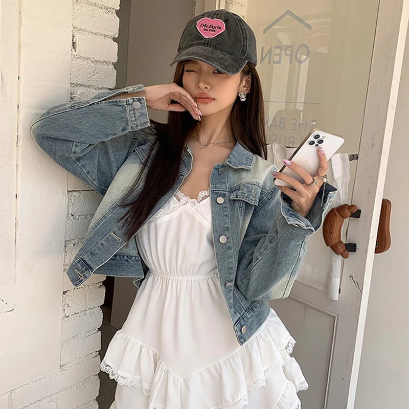 

New Fashion Vintage Denim Jackets Coat 2025 New Spring Women Turn Down Collar Long Sleeve Female OL Casual Outwear