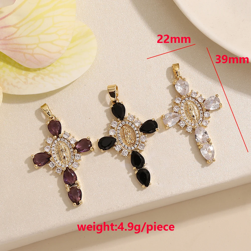 BenS Cross charms for jewelry making Brass cubic zirconia Christian Virgin Mary pendants DIY handmade Jewelry accessories P19