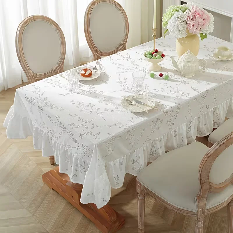 1pc French Retro Lace Tablecloth, Ruffled Hollow Design, Light Luxury Romantic Artistic Cover for Tea Table & Dining Table
