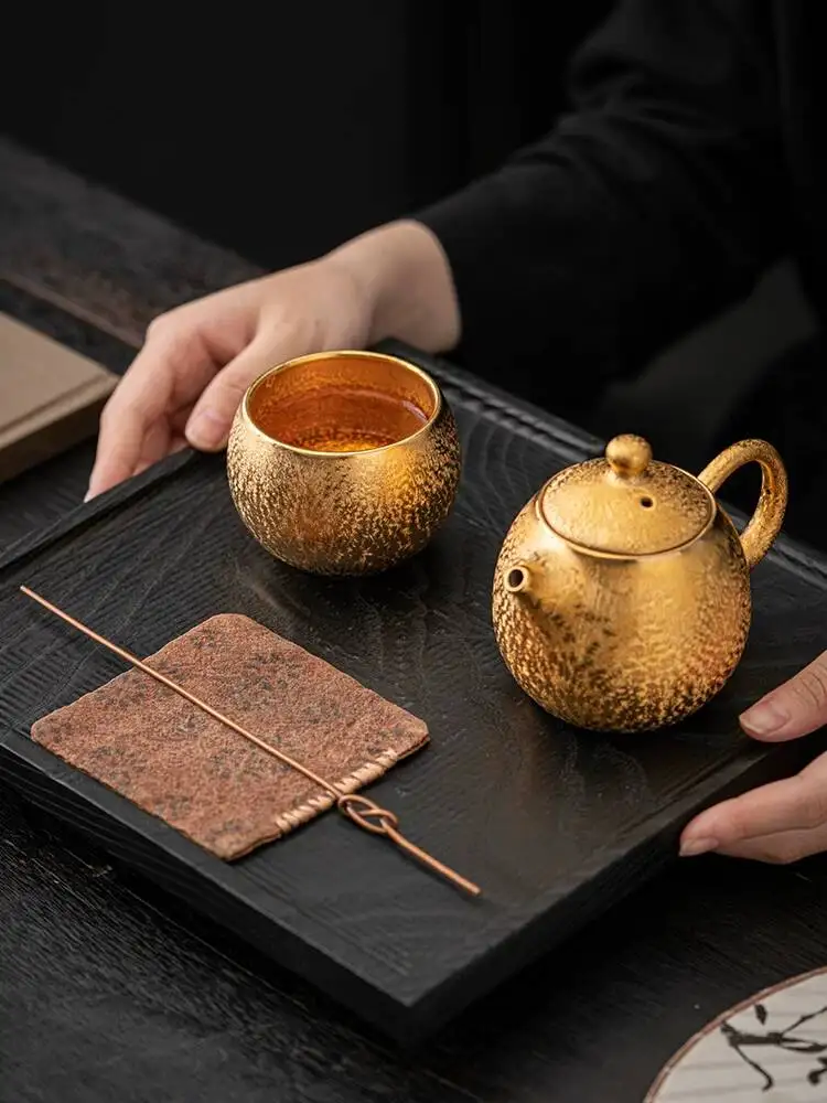 

Gold-Plated Iridescent Iron Teacup For Personal Use, 24K Gilded Household Master Cup, Collectible Gold Cup