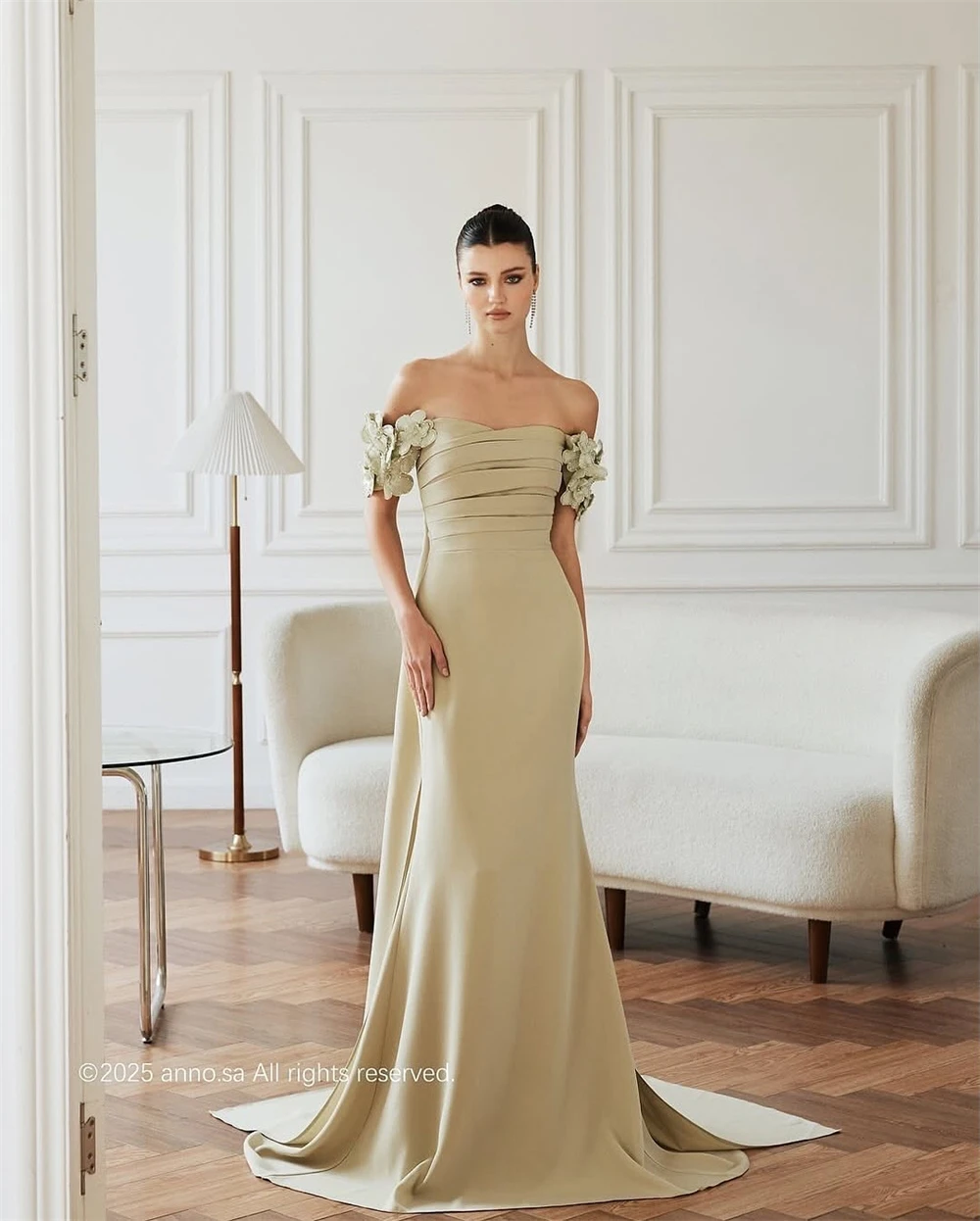 

Customized Mermaid Simple Flowers Jersey Evening Dresses Exquisite Off the Shoulder Celebrity Gowns Fashion Vestido De Festa