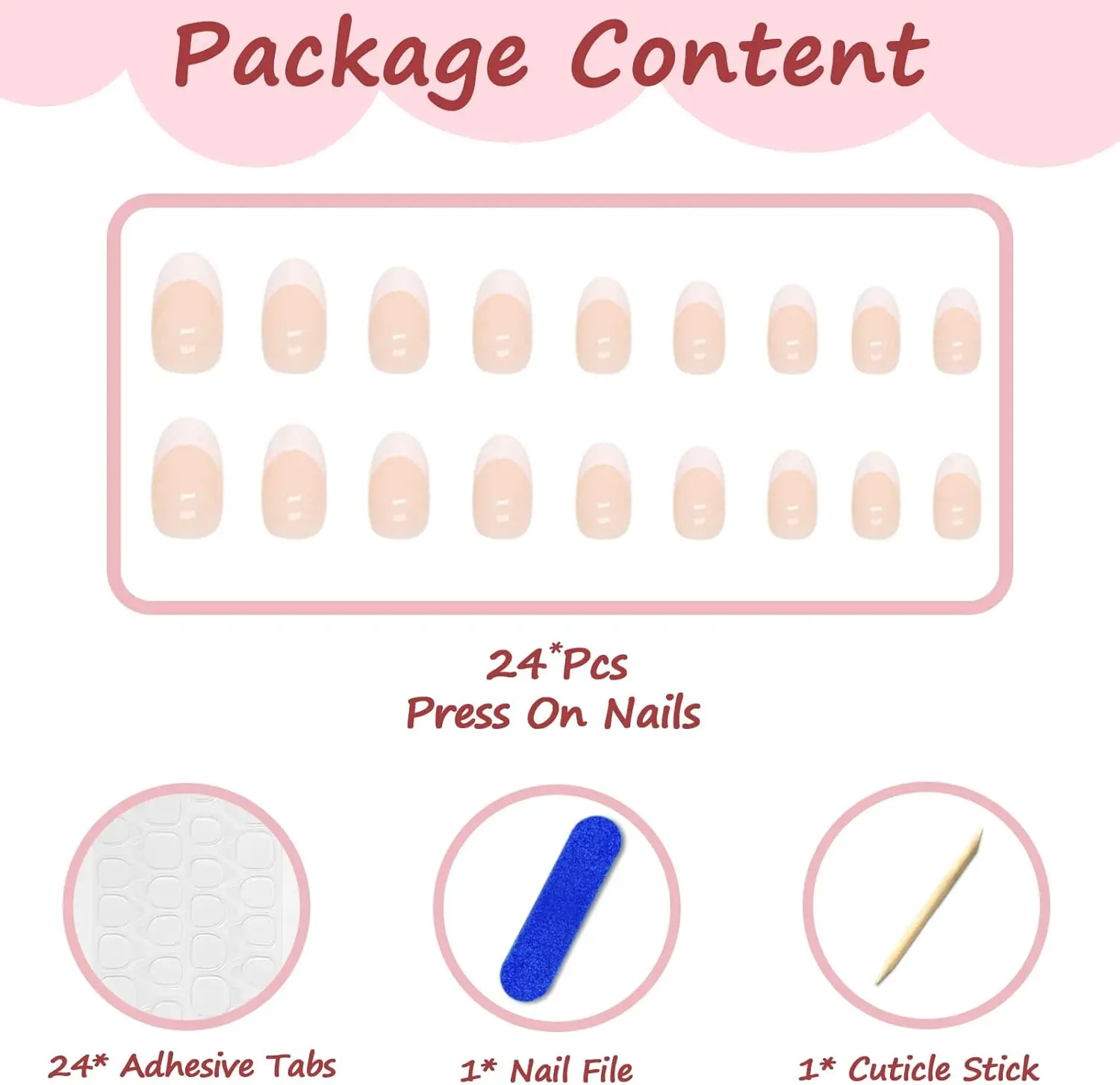 Short  Almond French Tip Nude White Press on Nails Designs Glossy Removable  Set with Glue Stickers  Acrylic Full Cover Stick