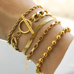 Stainless Steel Bracelets 5 Pcs Hip-hop Noble Chain Korean Fashion Harajuku Bracelets For Women Jewelry Non-fading High-quality
