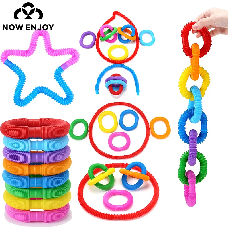 NOW ENJOY Pop Tubes Sensory Toys Diameter 1.9cm Macaroon Telescopic Tube Stress Relief Decompression Finger Toy for Kids Adults