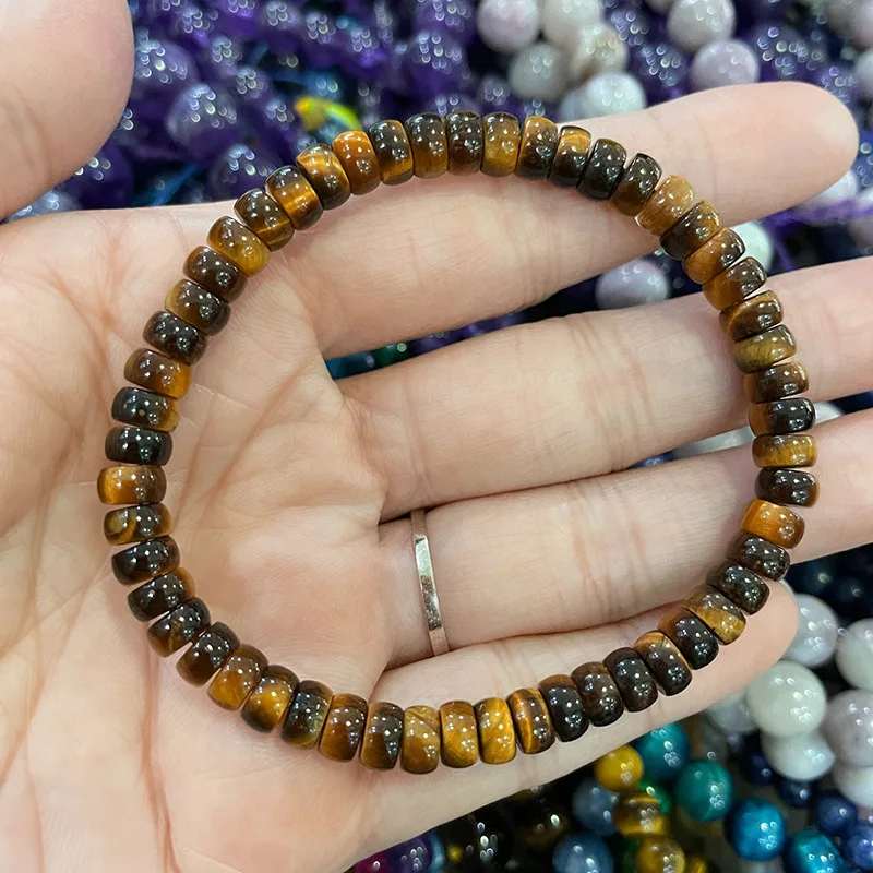 Natural Yellow Tiger Eye Tablet Round Bead Bracelet, Unisex Cat Eye Gemstone Stretch Bracelet, Daily Fashion Jewelry