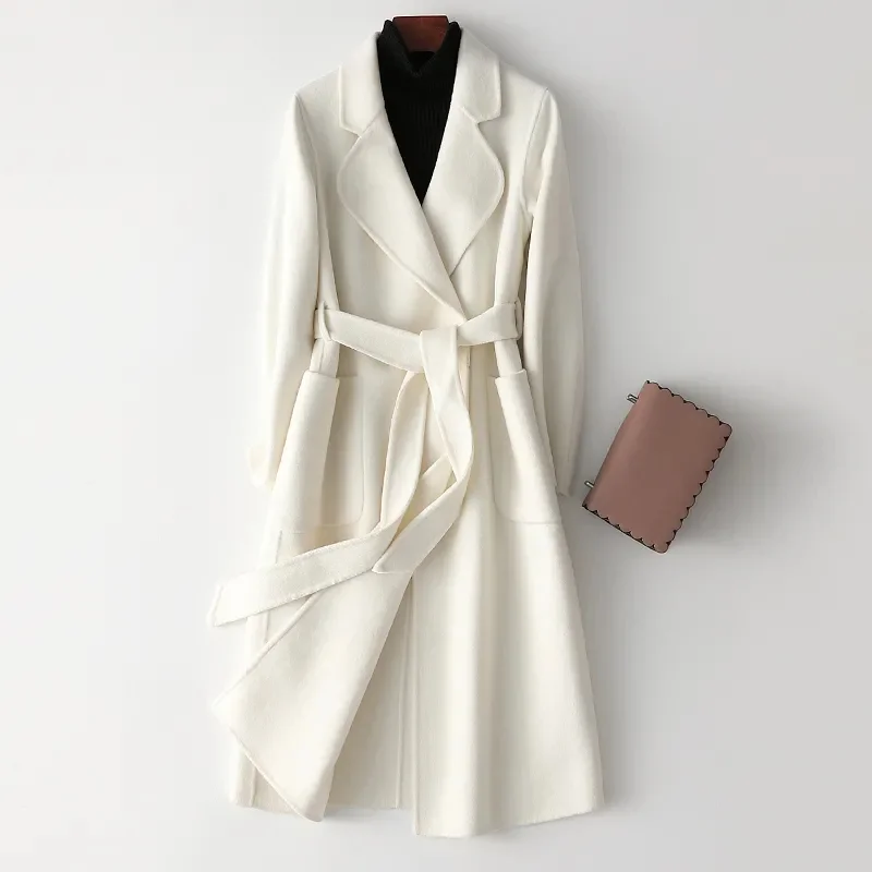 French Hepburn Coat Double-sided Tweed Belt Western Style Explosion Maillard High-grade Woolen Coat 2025 Spring Autumn Jacket