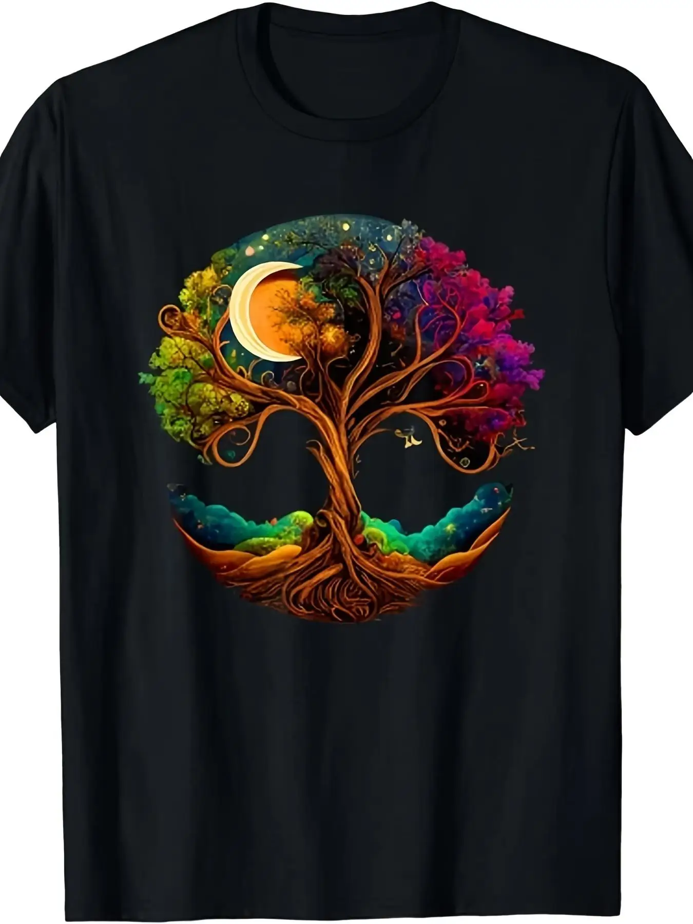 Men's Vintage Tree of Life and Moon Phase T-Shirt - Sizes S to 3XL, Moon Phase and Life Stage Design, Casual Fashion Clothing with a Comfortable Fit for Astronomy and Science Enthusiasts, Gift for Him