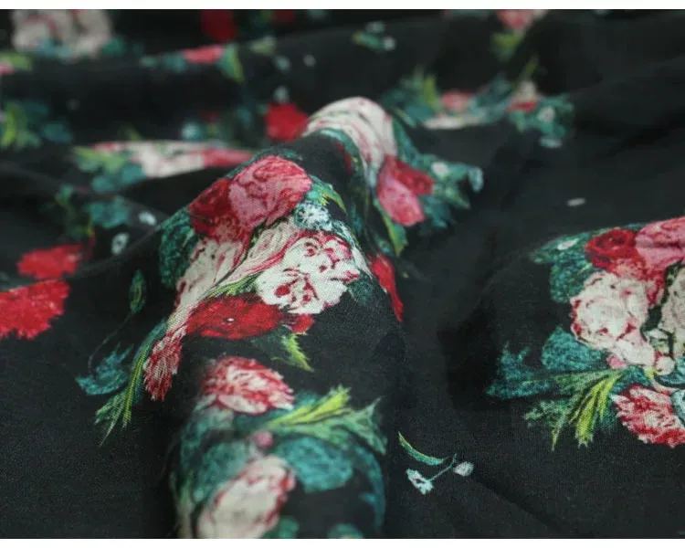 1yard Fashion unique cheongsam dress robe shirt fabrics for clothing Pure linen fabric Floral series printing sewing - view 6